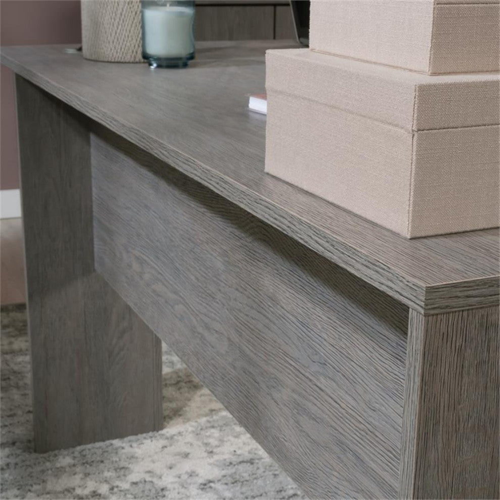Pemberly Row Contemporary Engineered Wood L-Desk in Ashen Oak Finish