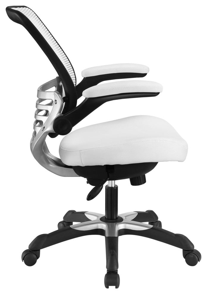 Modern Contemporary Vinyl Office Chair, White Fabric