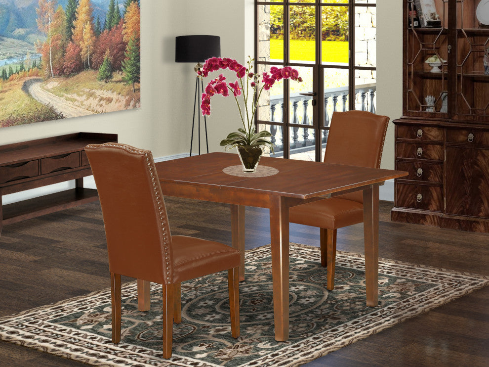 3Pc 42/54" Dining Table, 12 In Butterfly Leaf, Pair Of Parson Chair