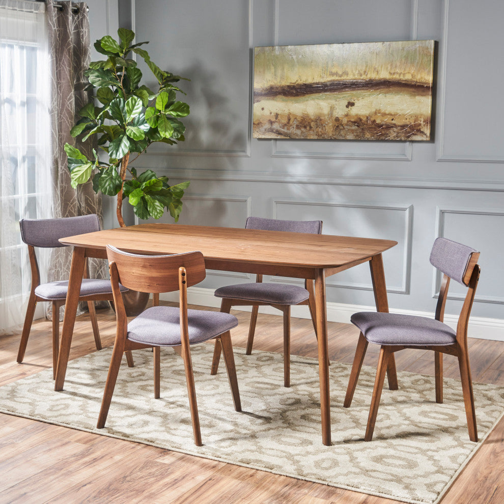 GDF Studio 5-Piece Aman Mid Century Wood Dining Set, Dark Gray