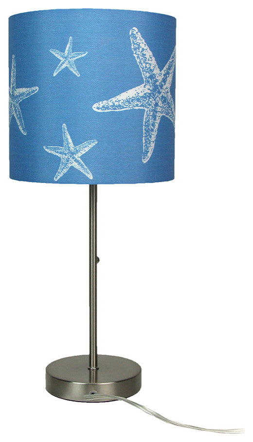 Brushed Nickel Finish Table Lamp With Coastal Blue Starfish Shade