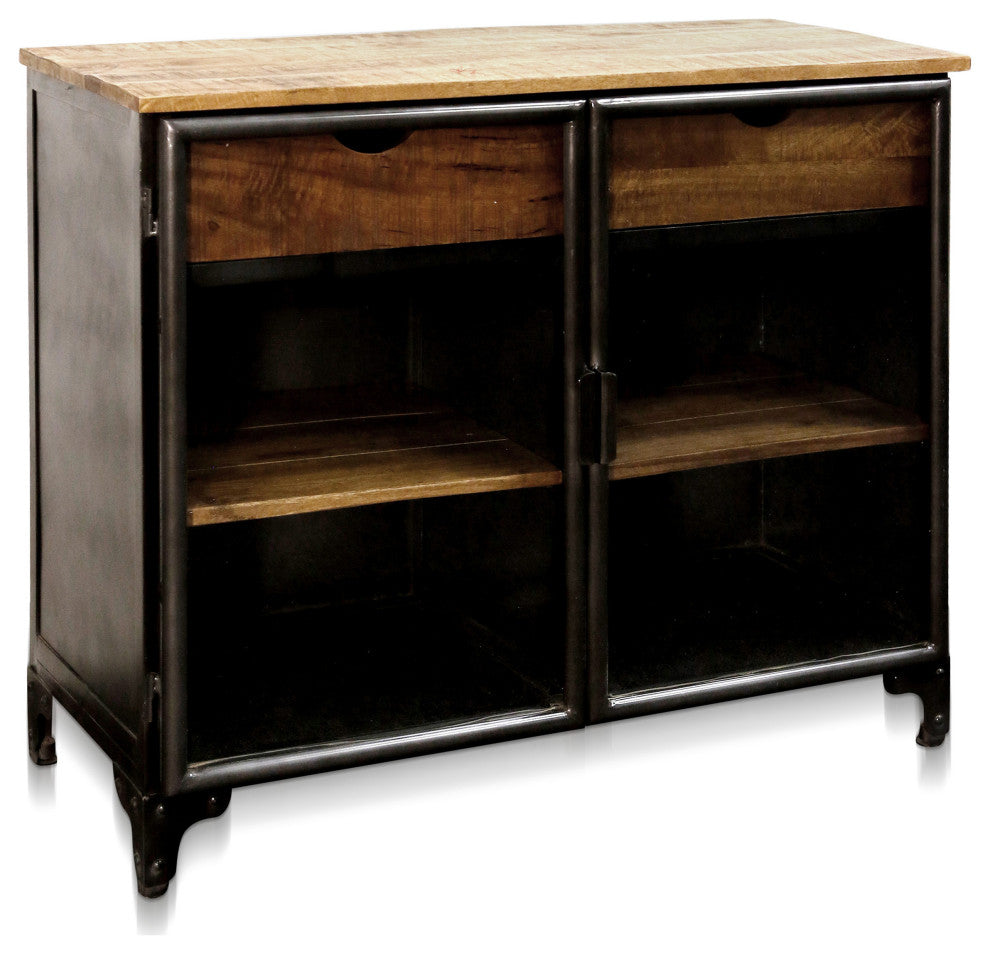 Jasper Two Drawer Accent Cabinet With Natural Wood Top and Drawers Espresso