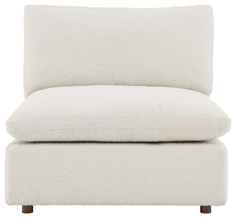 Commix Down Filled Overstuffed Boucle Fabric Armless Chair, Ivory