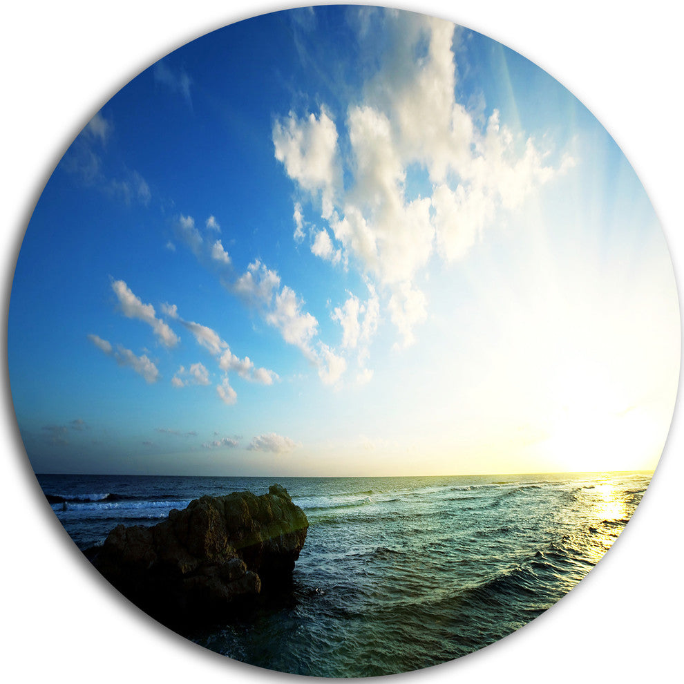 Evening Sea With Calm Waters, Modern Beach Round Wall Art, 23"