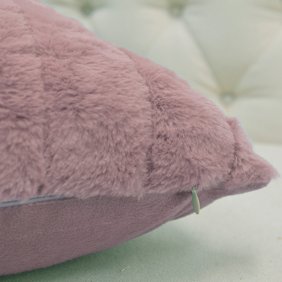 Rabbit Faux Fur Throw Blanket With 2 Pillows, Ash Rose