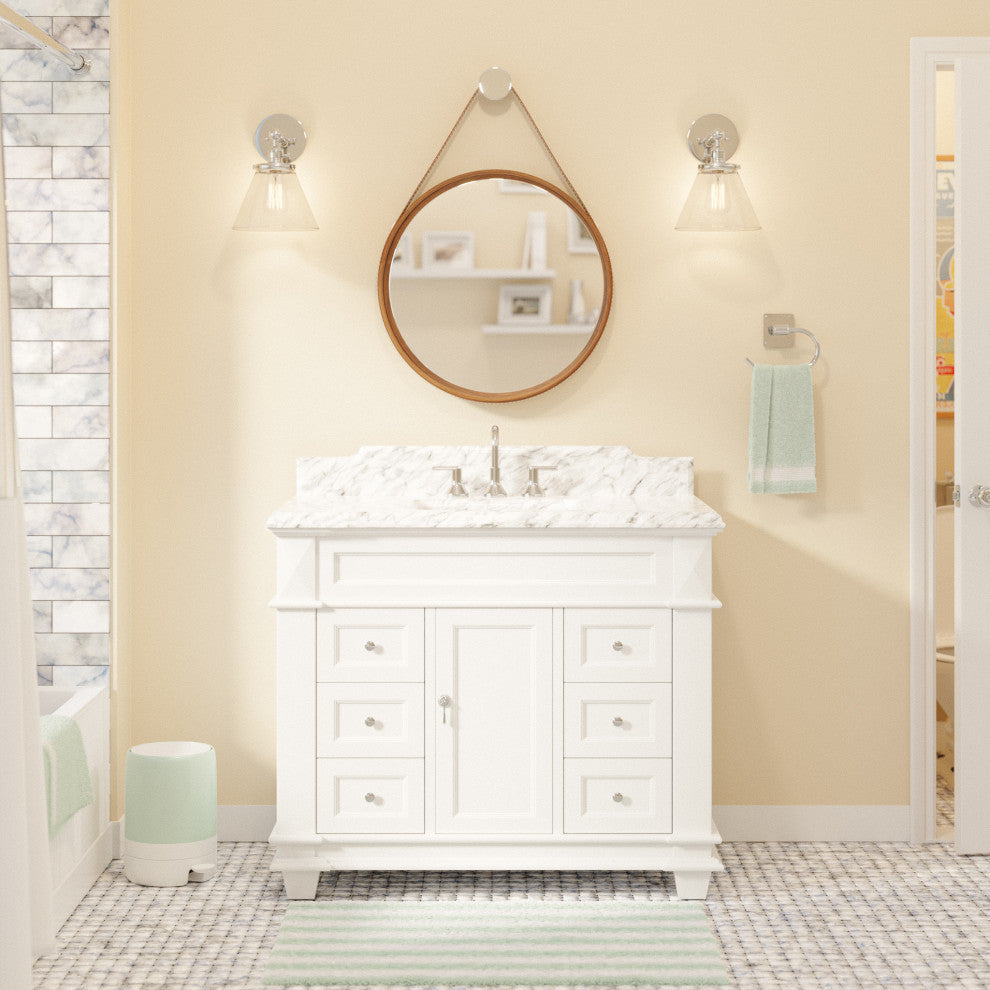Elizabeth 42" Bathroom Vanity, White, Carrara Marble