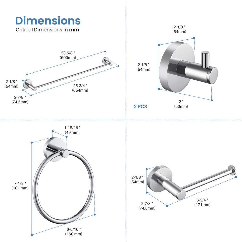 Circular 5-Piece Bathroom Hardware Set, Chrome