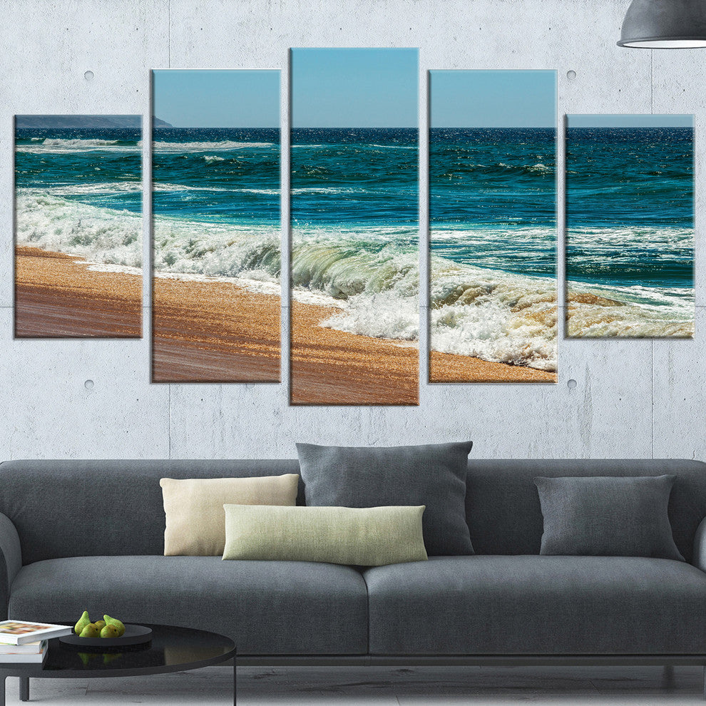 "Ideal Blue Atlantic Beach in Summertime" Seascape Wall Art, 5 Panels, 60"x32"
