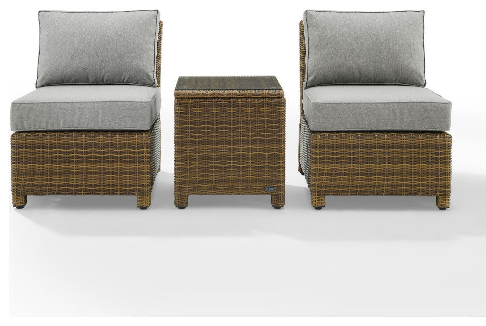 Bradenton 3Pc Armless Wicker Outdoor Chair Set, Gray