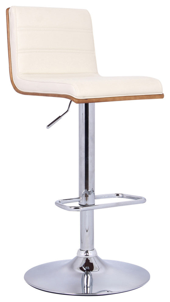 Cream Faux Leather Walnut and Chrome Adjustable Swivel Bar Stool