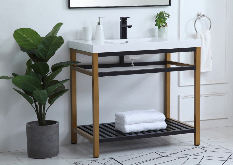 Home Living Single Bathroom Metal Vanity, Golden Black, 36"