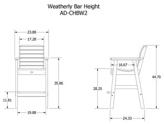 Weatherly Bar Height Armchair, Whitewash