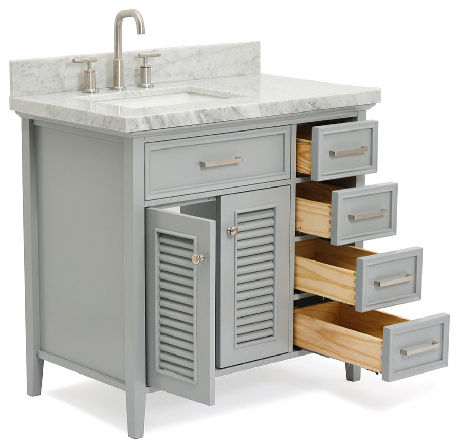 Kensington 37" Bath Vanity With Marble Top, Carrara White/White Basin
