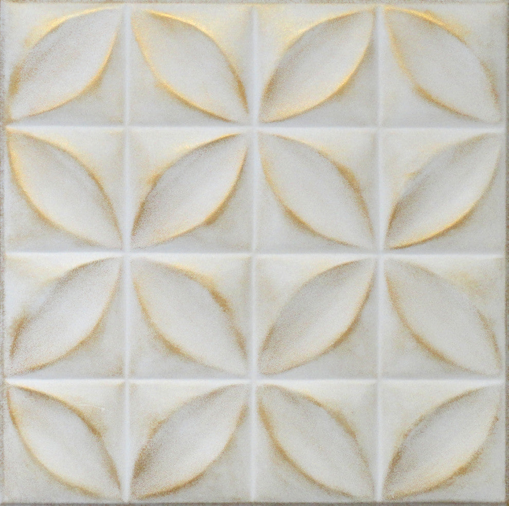19.6"x19.6" Styrofoam Glue Up Ceiling Tiles R3 White Satin Washed Gold