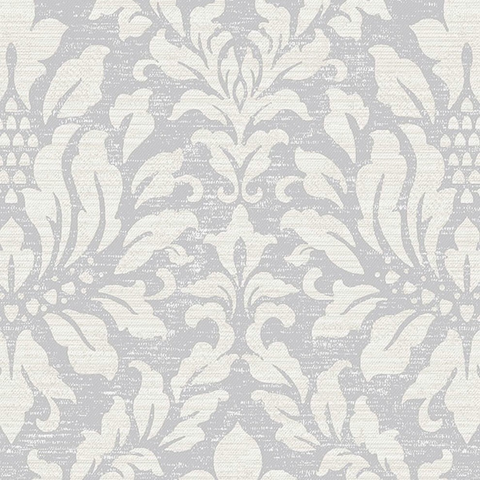 Stripes And Damasks, Classic Damask Stripes White, Blue Wallpaper Roll