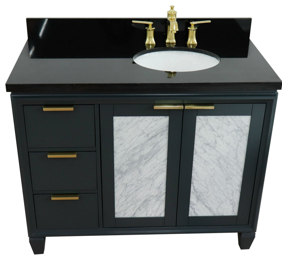 43" Single Vanity, Dark Gray Finish With Black Galaxy