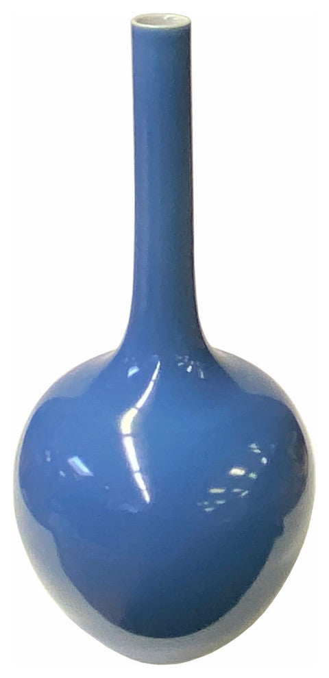 Oriental Midnight Blue Glaze Porcelain Plain Long Neck Vase Hws1835