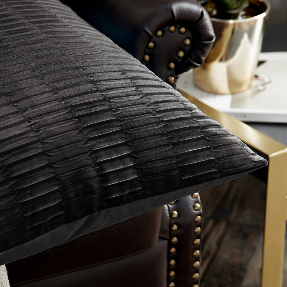 Pleated Velvet Pillow Cover 4 Piece Set, Gun Metal, 20" X 20"