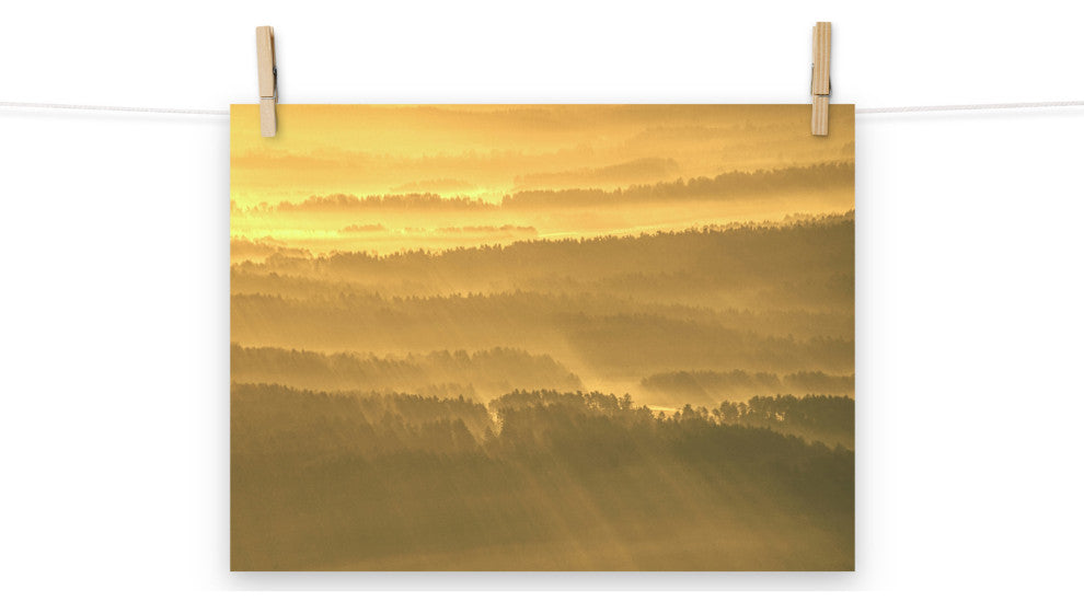 Golden Mist Valley - Hills & Mountain Range Landscape Wall Art Prints, 12" X 16"