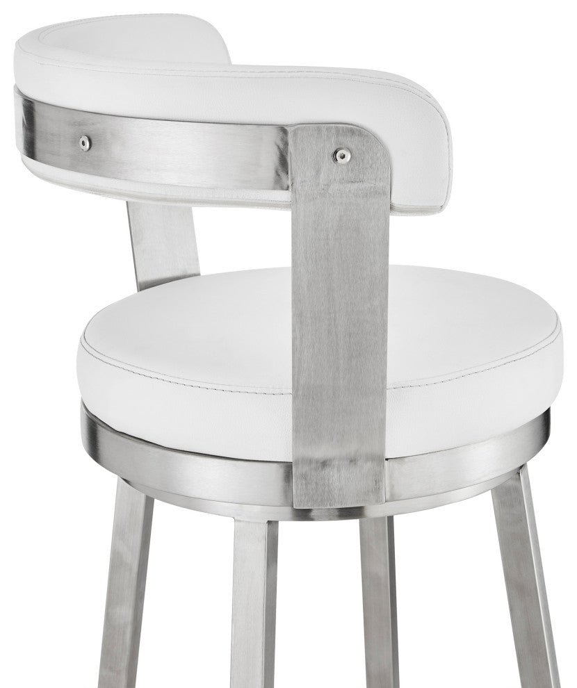 Bryant Swivel Stool, Brushed Stainless Steel/White, Counter Height