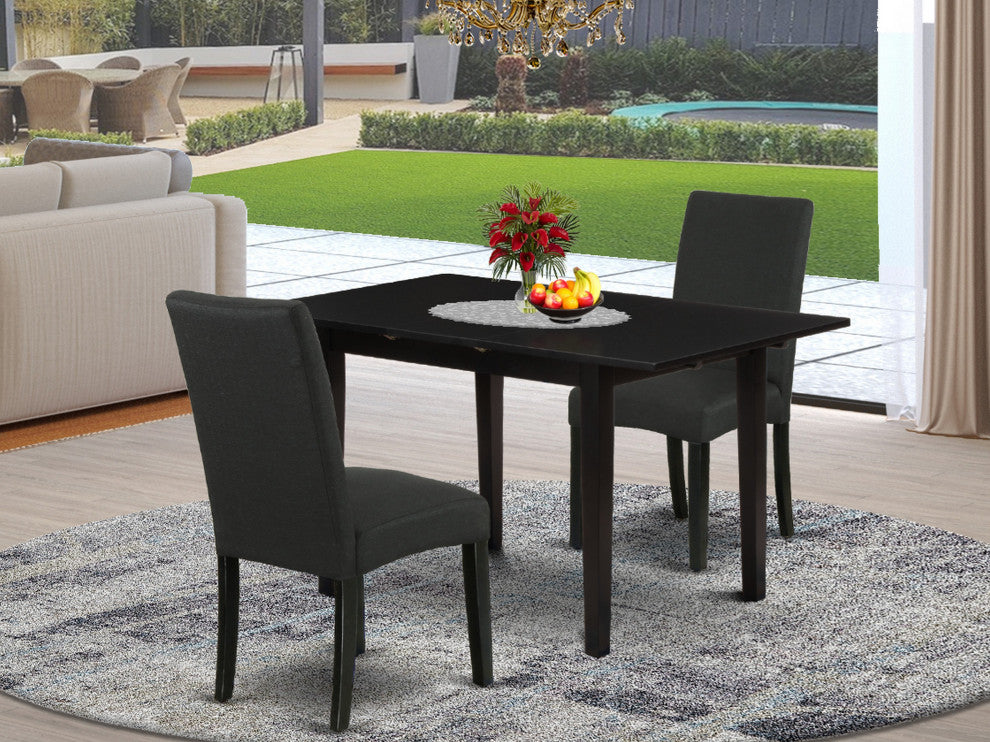 3-Pc Dining Set, 2 Parson Chairs, Butterfly Leaf Dining Table, Black