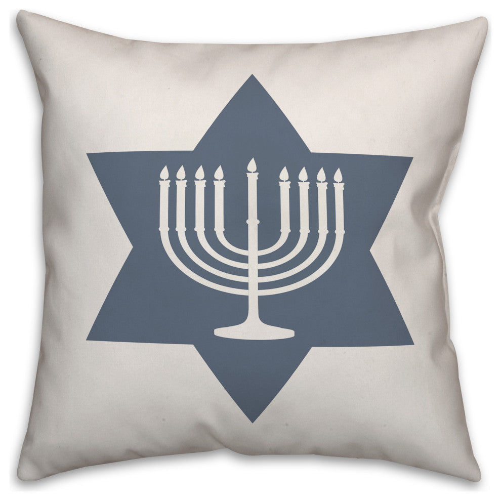 Simple Star of David Menorah 18"x18" Throw Pillow