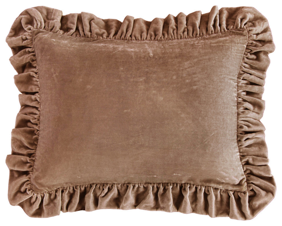 Stella Faux Silk Velvet Ruffled Dutch Euro Pillow, 27"x39", 1 Piece, Dusty Rose