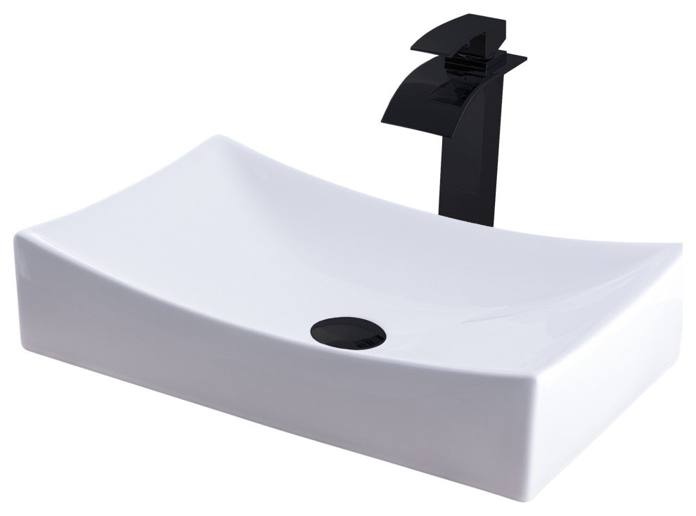 Porcelain Vessel Sink and Faucet Combo Set, Matte Black