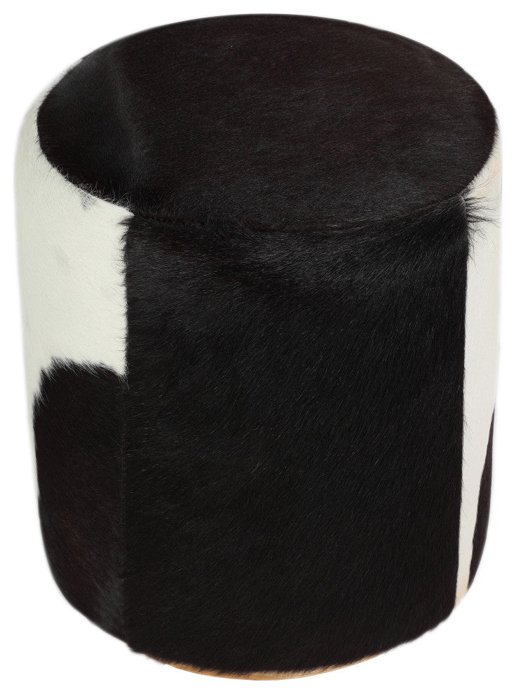 Bare Decor Bella Accent Ottoman, Genuine Leather Hide, Black/White