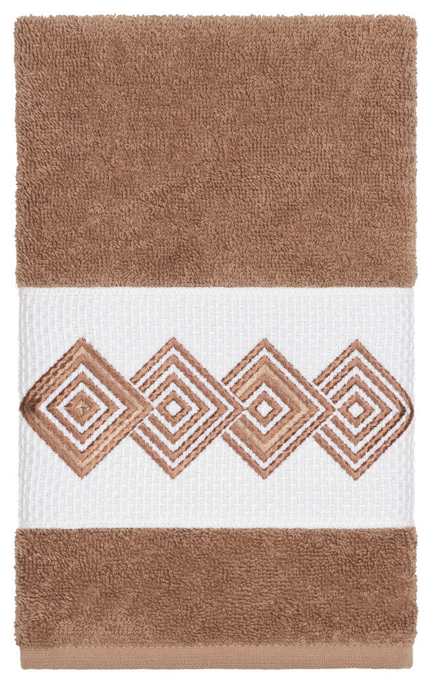 Linum Home Textiles Noah Embellished, Latte, Hand Towel, 4-Piece Set
