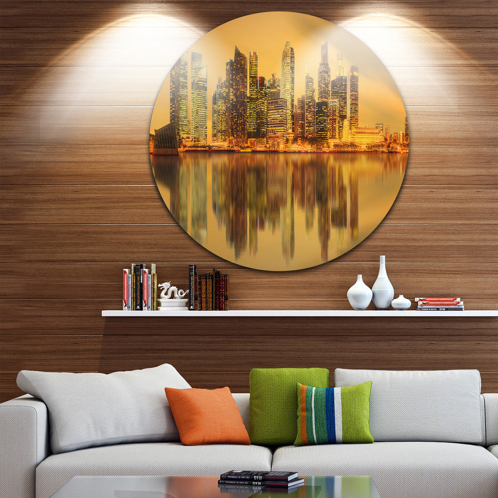 Singapore Marina Bay Skyscrapers, Cityscape Disc Metal Artwork, 36"