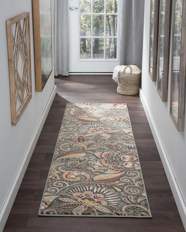 Giselle Transitional Floral Area Rug, Seafoam, 2'3' X 7'7'