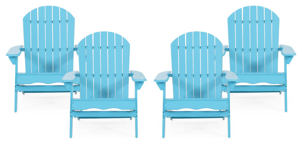 Cartagena Outdoor Acacia Wood Folding Adirondack Chair, Set of 4, Teal