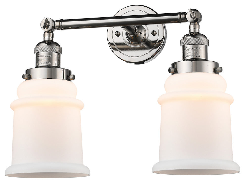 Canton 2-Light Bath Vanity-Light, Polished Nickel, Matte White