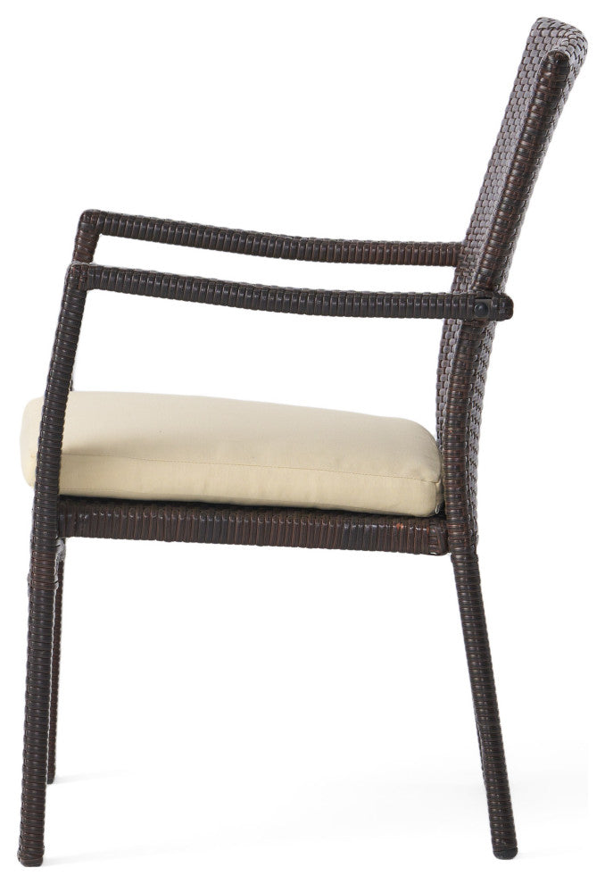 GDF Studio 7-Piece Landon Outdoor Dining Set With Teak Table and Brown Chairs