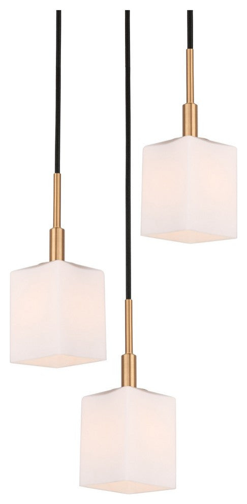 Woodbridge Langston Pendant, Opal Glass, 3-Light, 12"d, Brass, Hallogen