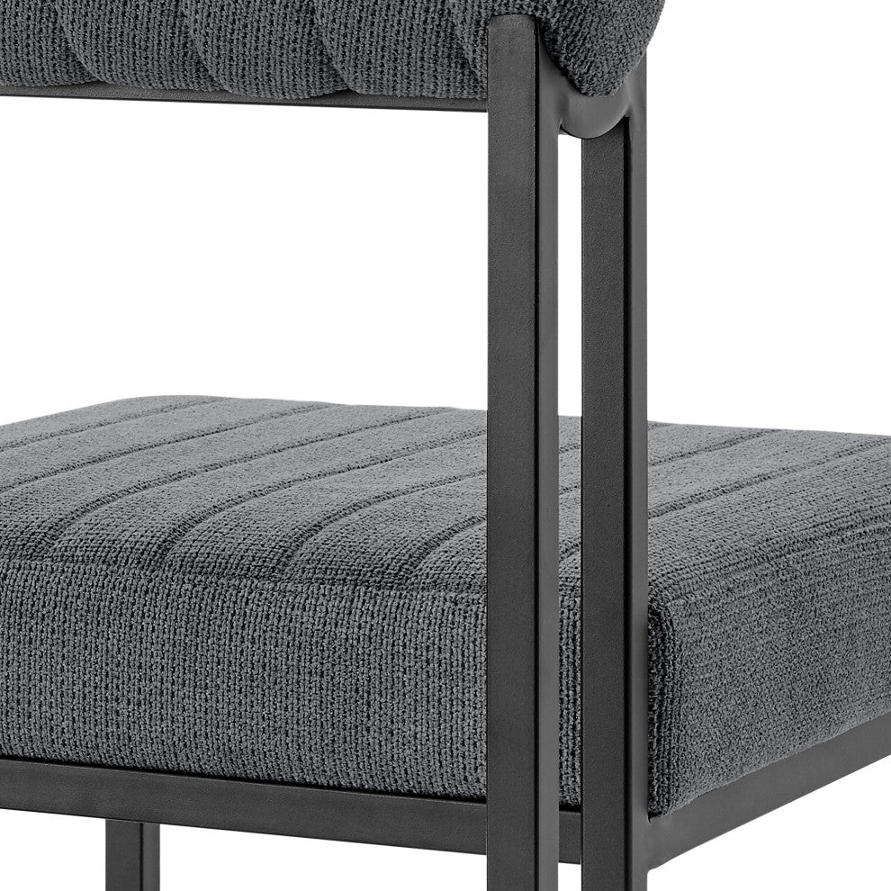 Anastasia Dining Chair With Matte Black Iron and Anchor Gray Fabric, Set of 2