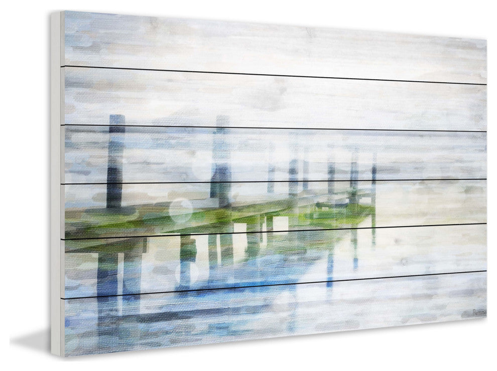 "Dock Mist" Painting Print on White Wood, 18"x12"