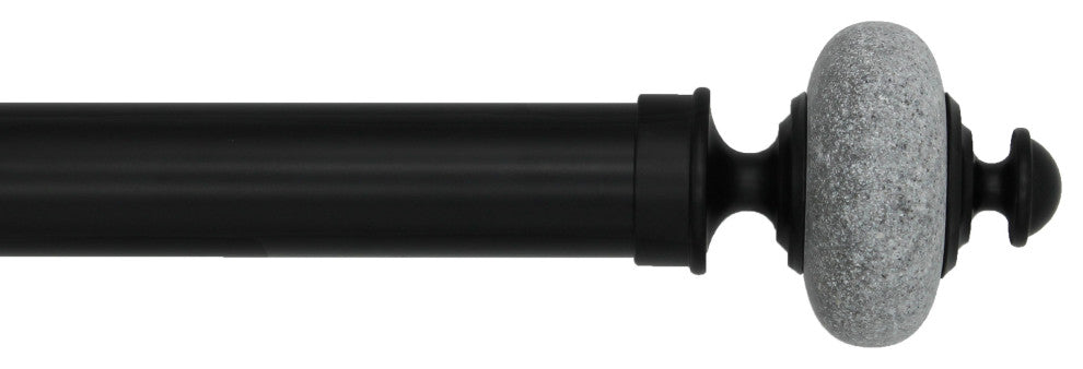 Linen Avenue Grey Stone Cap Single Curtain Rod Set,66-120 Inch,Matte Black