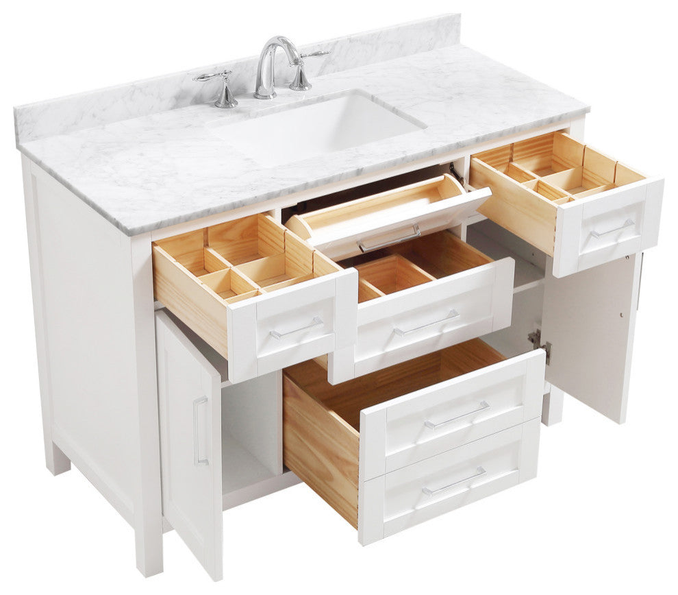 OVE Decors Tahoe 48" Vanity, White With Carrara Marble Top