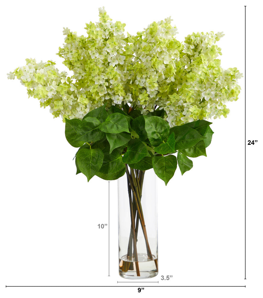 24in. Artificial Lilac Arrangement with Cylinder Glass Vase