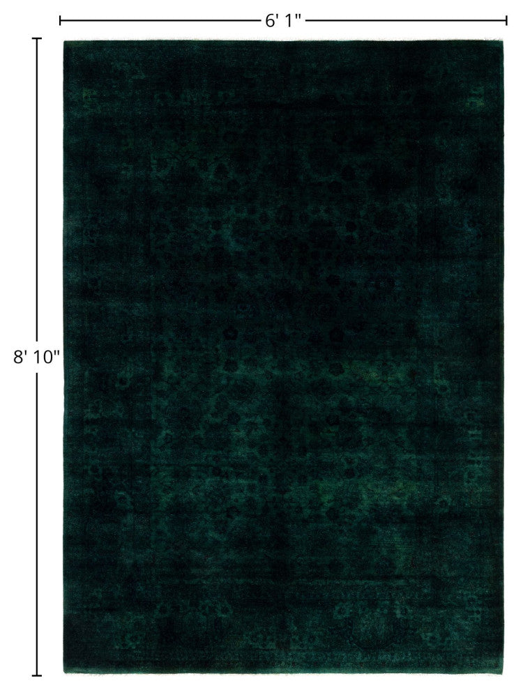 Overdyed One-of-a-Kind Hand-Knotted Area Rug Green, 6' 1" x 8' 10"