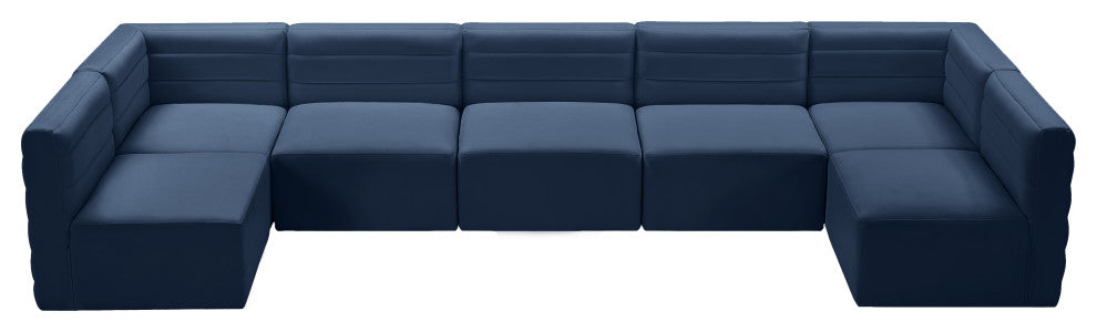 Quincy Velvet Upholstered 7-Piece U-Shaped Modular Sectional, Navy