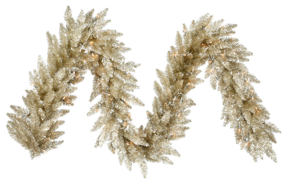 Vickerman K166415Led 9' Champagne Christmas Garland, Warm White Led Lights