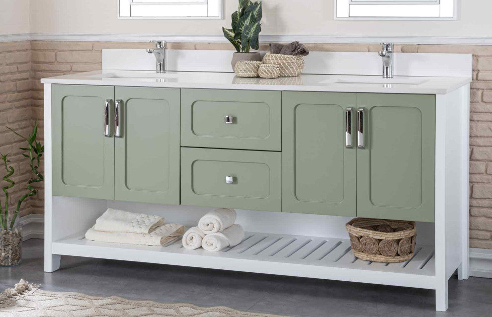 Florin Collection 72" Bathroom Vanity With Sink, Mirror, Countertop, Green
