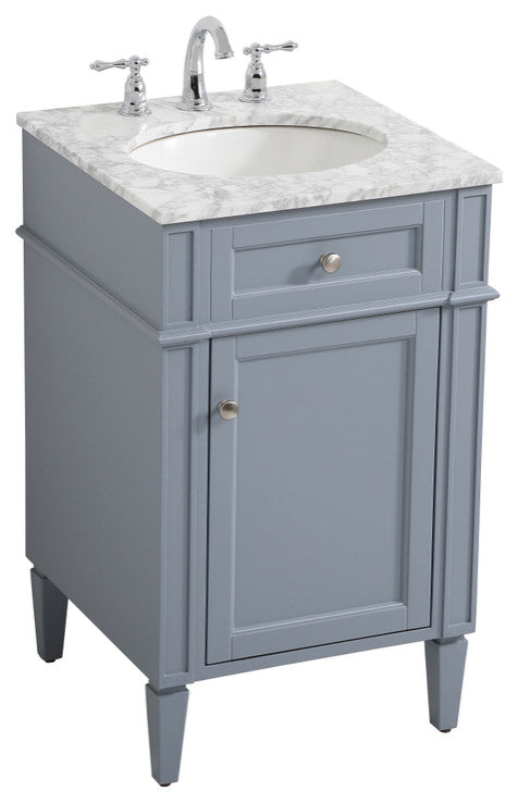 Home Living Vanity with Carrara White Marble Countertop, Gray, 21", Single Sink