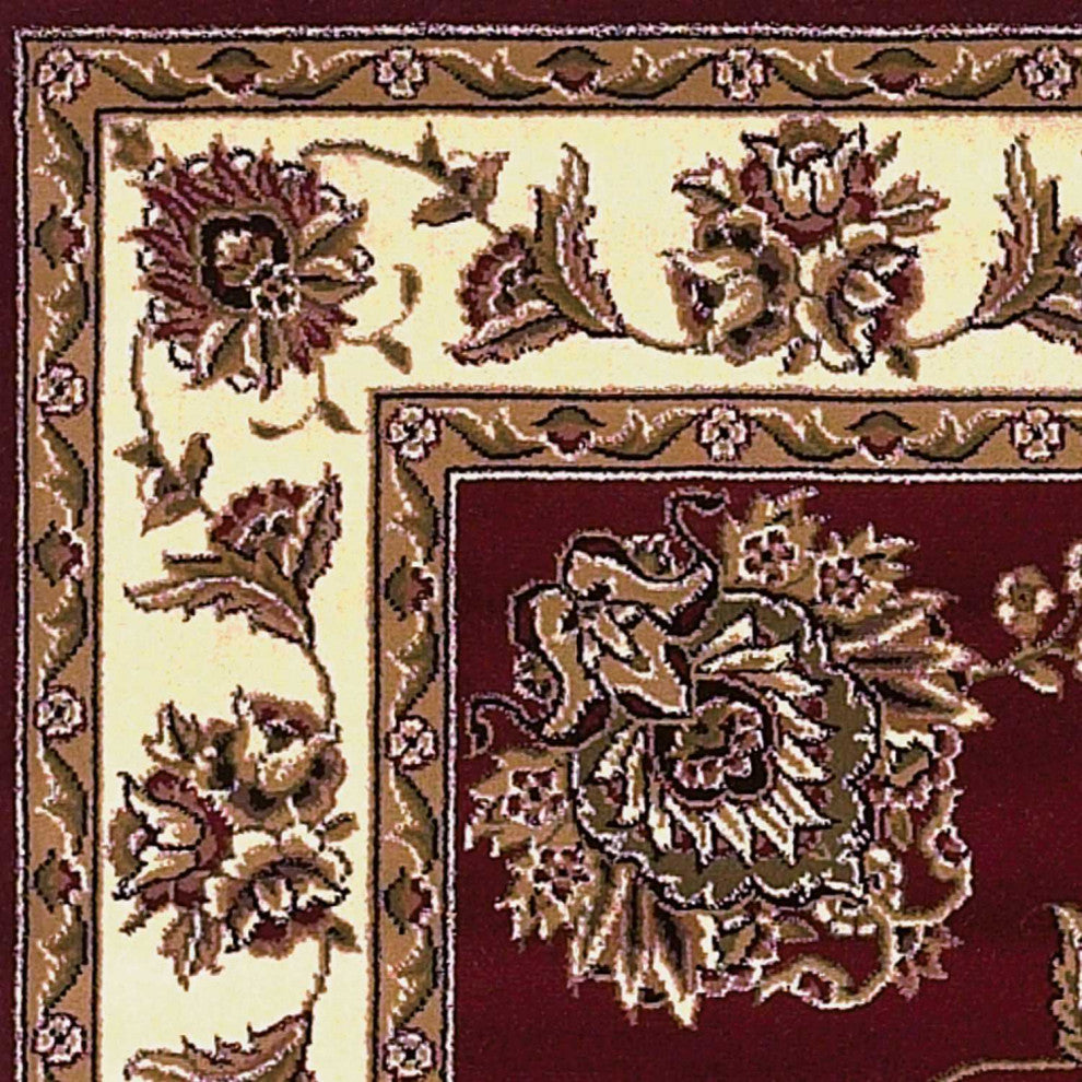 HomeRoots 5' x 8' Red or Ivory Floral Bordered Area Rug