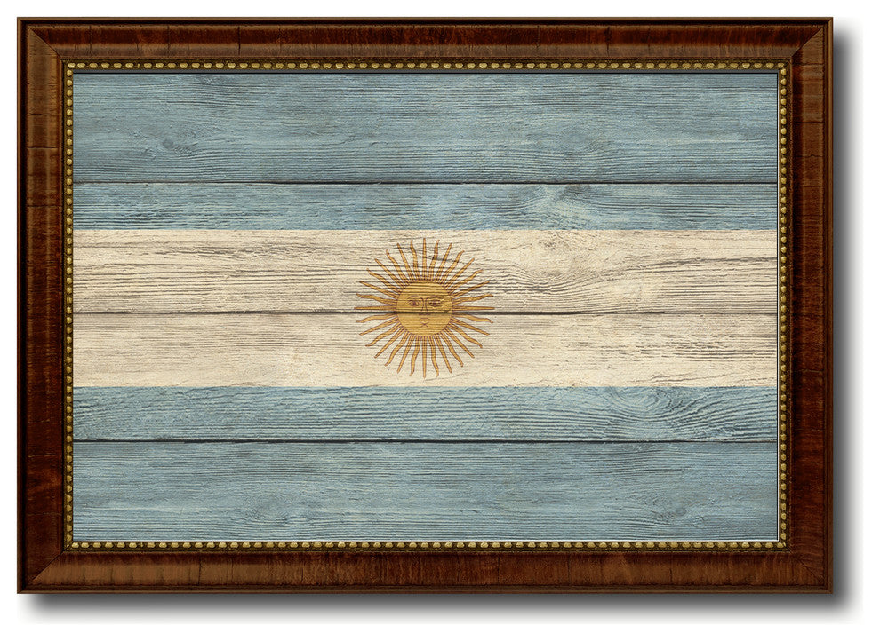 Argentina Country Textured Flag Print With Brown Gold Frame, 15"X21"