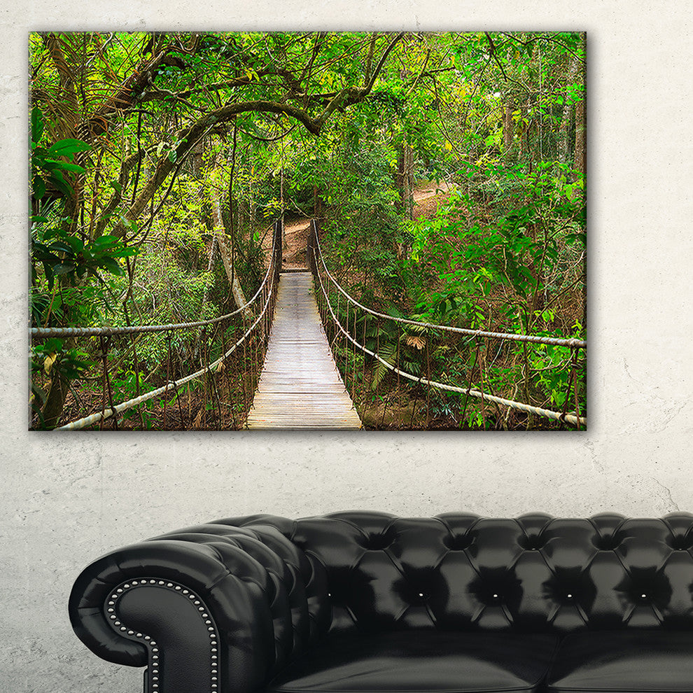 "Bridge to Jungle, Thailand" Landscape Photo Canvas Art Print, 1 Panel, 60"x28"