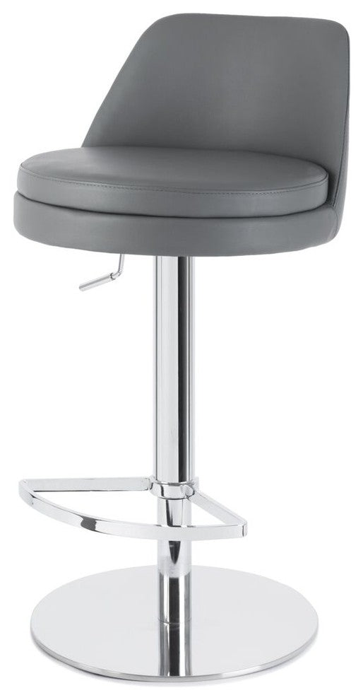 Adele Adjustable Genuine Leather Bar Stool, Gray Leather
